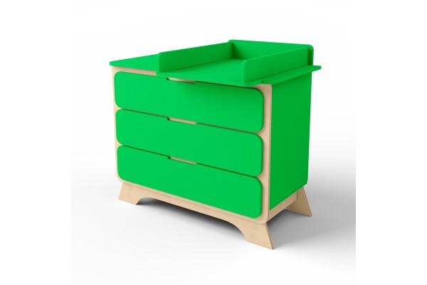 Комод з пеленальним столиком Nova зелений/натуральне дерево