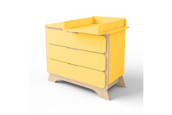 Комод з пеленальним столиком Nova помаранчевий/натуральне дерево