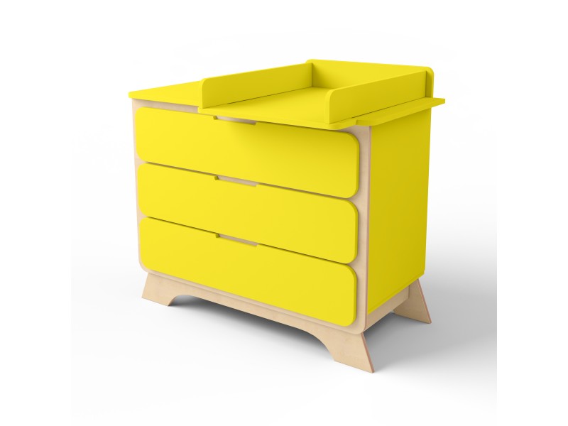 Комод з пеленальним столиком Nova жовтий/натуральне дерево