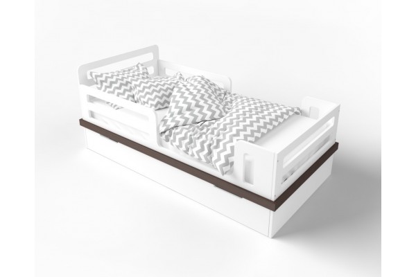 Ліжко Cloud білий/натуральне дерево з ящиком