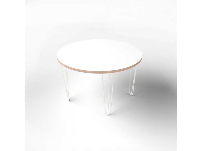 Стіл круглий  з покриттям hpl-пластику та білими металевими ніжками