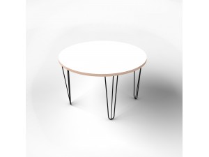 Okrągły stół z powłoką z tworzywa sztucznego i metalowymi nóżkami