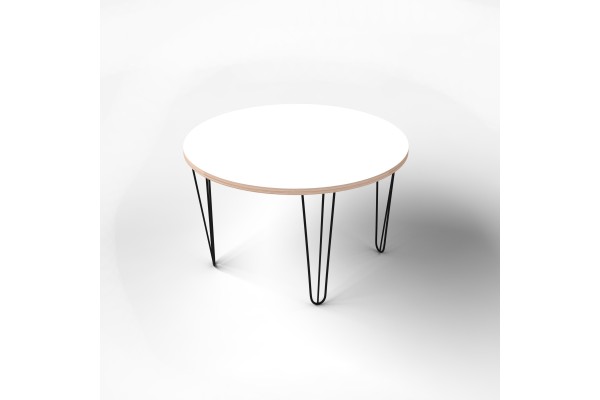 Стіл круглий  з покриттям hpl-пластику та чорними металевими ніжками