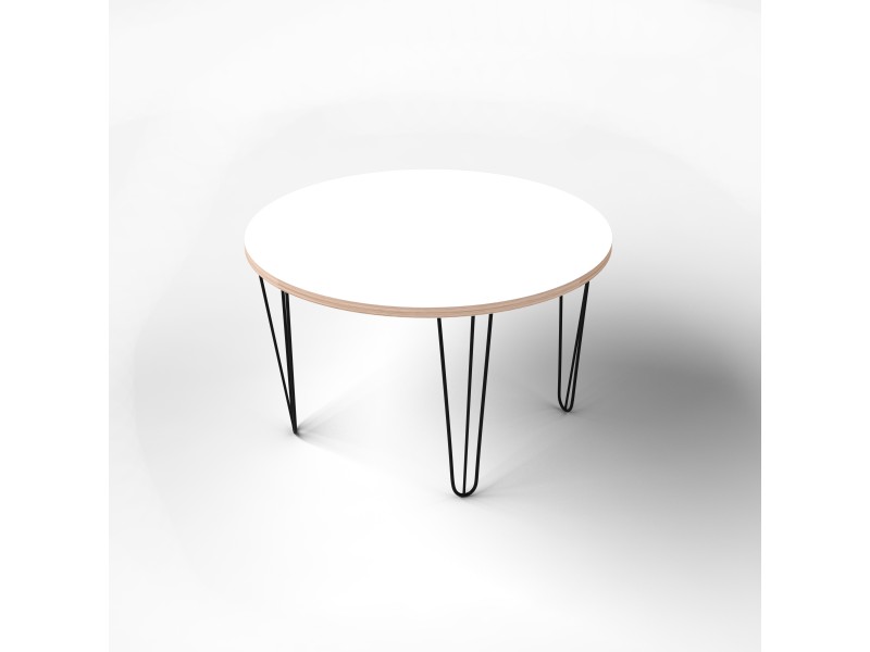 Стіл круглий  з покриттям hpl-пластику та чорними металевими ніжками