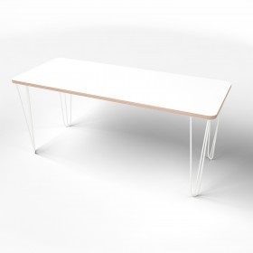 Стіл прямокутний з покриттям hpl-пластику та білими металевими ніжками