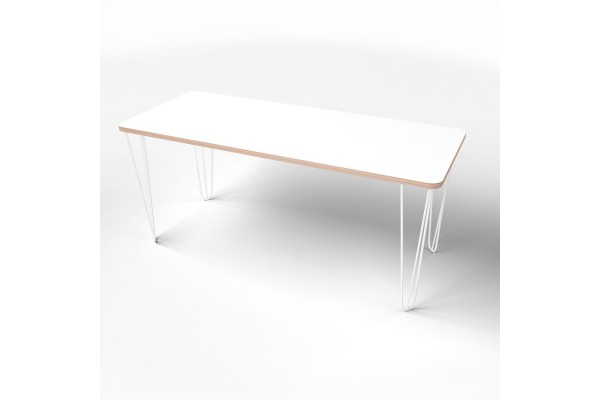 Стіл прямокутний з покриттям hpl-пластику та білими металевими ніжками