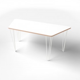 Стіл трапеція з покриттям hpl-пластику та білими металевими ніжками