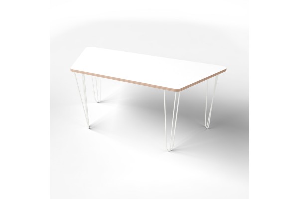 Стіл трапеція з покриттям hpl-пластику та білими металевими ніжками