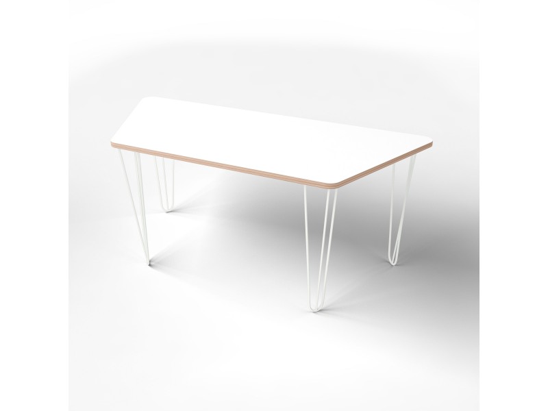 Стіл трапеція з покриттям hpl-пластику та білими металевими ніжками