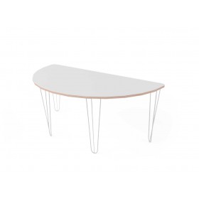 Стіл напівкруглий з покриттям hpl-пластику і білими металевими ніжками